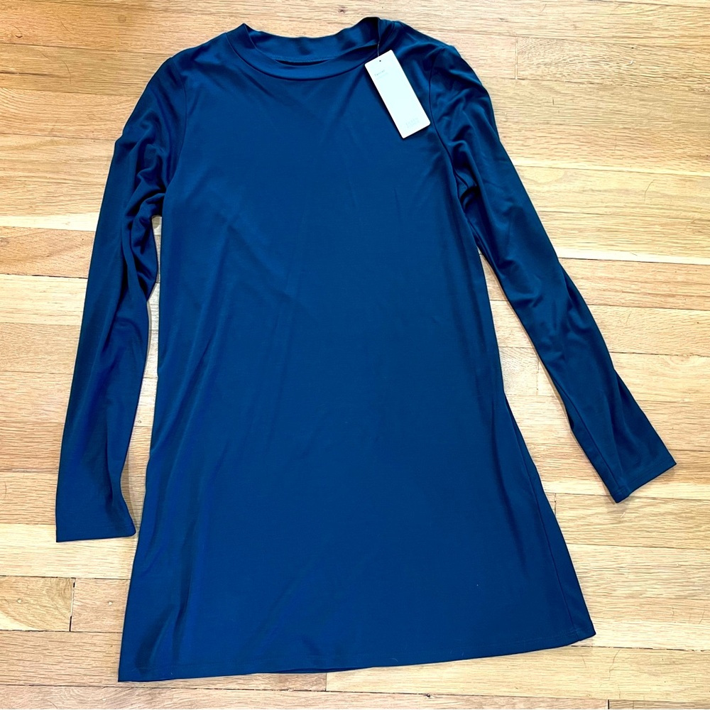 NWT Eileen Fisher Storm Blue Green Interlock Mock Tunic Dress XS